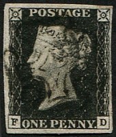 1d Pl. 4 'FD' (SG 1 'INTENSE-BLACK') VFU