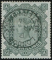 10/- GREEN SG 131 (ON 'BLUED PAPER') SUPERB USED
