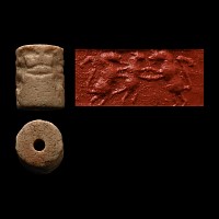 Western Asiatic Cream Stone Cylinder Seal with Contest Scene