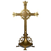 Large Jewelled Brass Altar Cross with Base