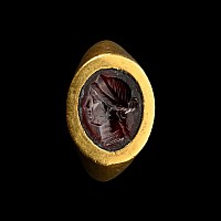 Greek Gold Ring with Garnet Gemstone with Portrait