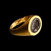 Greek Gold Ring with Garnet Gemstone with Portrait