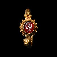 Greek Gold Ring with Garnet Gemstone with Helios