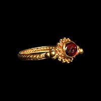 Greek Gold Ring with Garnet Gemstone with Helios