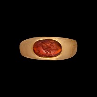 Roman Carnelian Gemstone with Bird in Gold Ring