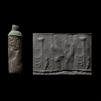 Western Asiatic Schist Cylinder Seal with Bronze Cap