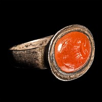 Roman Silver Ring with Carnelian Gemstone with Krater