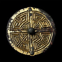 Large Anglo-Saxon Gilt Bronze Pin Head with Geometric Design