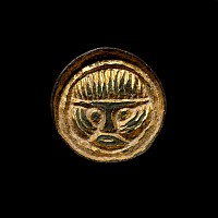 Anglo-Saxon Gilt Bronze Button Brooch with Face of a Warrior