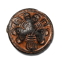 Anglo-Scandinavian Viking Gilt Bronze Borre Style Trefoil Panelled Domed Disc Brooch with Three Bear's Heads