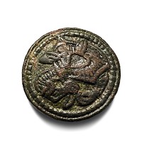 Anglo-Scandinavian Bronze Jellinge-style Domed Disc Brooch with Entwined Beast Facing Back
