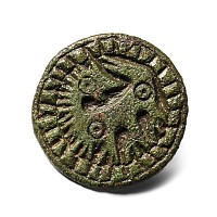 Anglo-Scandinavian Viking Bronze Disc Brooch with Beast Facing Back