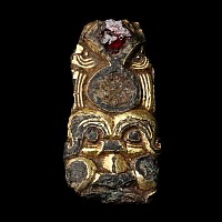 Anglo-Saxon Gilt Bronze Head Mount with Inlaid Garnet