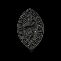 Large Medieval Bronze Vessica-Shaped Seal Matrix with Agnus Dei