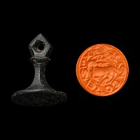 Medieval Bronze Round Seal Matrix with Stag