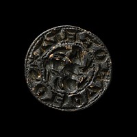 Medieval Bronze Round Seal Matrix with Hare Riding a Hound