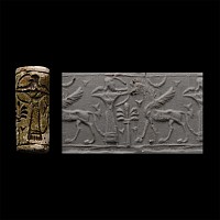 Western Asiatic Faience Cylinder Seal with Archer