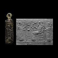 Large Western Asiatic Agate Cylinder Seal with Bronze Loop