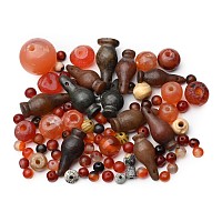 Egyptian Carnelian and Other Beads with Jasper Poppy Bead Amulets