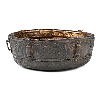 Medieval Part of a Circular Box with Embossed Leather