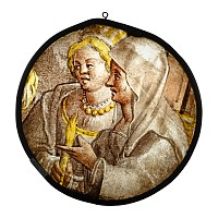 Medieval Stained Glass Roundel with Two Women in Conversation