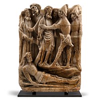 Medieval Alabaster Panel with The Betrayal and Arrest of Christ