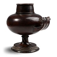 Medieval Boxwood Drinking Cup with Gilt Copper Fittings