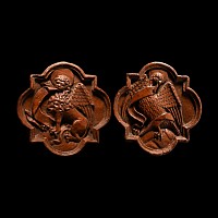 Medieval Red Clay Quatrefoil Tiles Decorated with Symbols of Saint John and Saint Mark