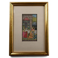 Indian Miniature Framed Watercolour Painting with Three Courtly Ladies