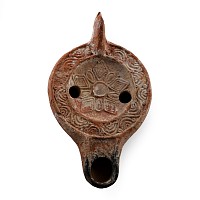 Roman Redware Oil Lamp with Geometric Patterns