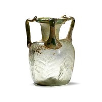 Byzantine Mould-Blown Translucent Pale Green Glass Three-Handled Jug