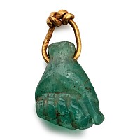 Egyptian Emerald Hand Amulet on Gold Loop