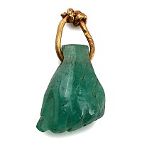 Egyptian Emerald Hand Amulet on Gold Loop