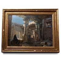 Framed Oil Painting on Canvas of a Temple at Thebes by Dimitri Gnedko
