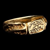 Medieval Gold Iconographic Ring with Saint Catherine