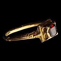 Renaissance Gold Ring with a Table-Cut Garnet