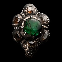 Baroque Gold and Silver Diamond and Emerald Ring