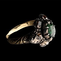 Baroque Gold and Silver Diamond and Emerald Ring