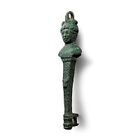 Roman Bronze Herm with Bust of Dionysus from a Lockplate