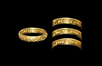 Post Medieval Gold 'Let This Present My Good Intent' Love Hearts and Forget-Me-Nots Posy Ring