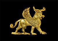 Near Eastern Assyrian Gold Winged Bull Mount