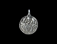 Scandinavian Viking Silver Pendant with Odin Gripping Two Ravens