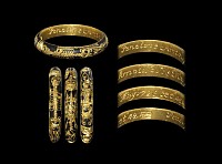 Post Medieval Gold Enamelled Ring with Full Skeleton and Multiple Emblems