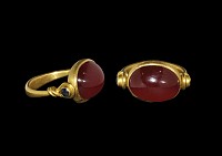 Greek Gold Swivel Ring with Ruby and Sapphires