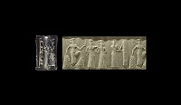Western Asiatic Akkadian Cylinder Seal with Sun-God and Attendants