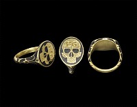 Post Medieval Enamelled Gold Skull Ring