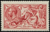 5/- SG 409(2) 'Carmine' U/M