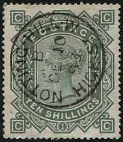 10/- GREEN SG 135 (wmk.anchor) VFU