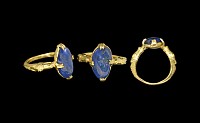 Medieval Gold Ring with Dragons and Sapphire
