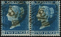 2d SG 19 (Pl.4 'GC-GD') VARIETY, 'VERY DEEP BLUE' PAIR VFU